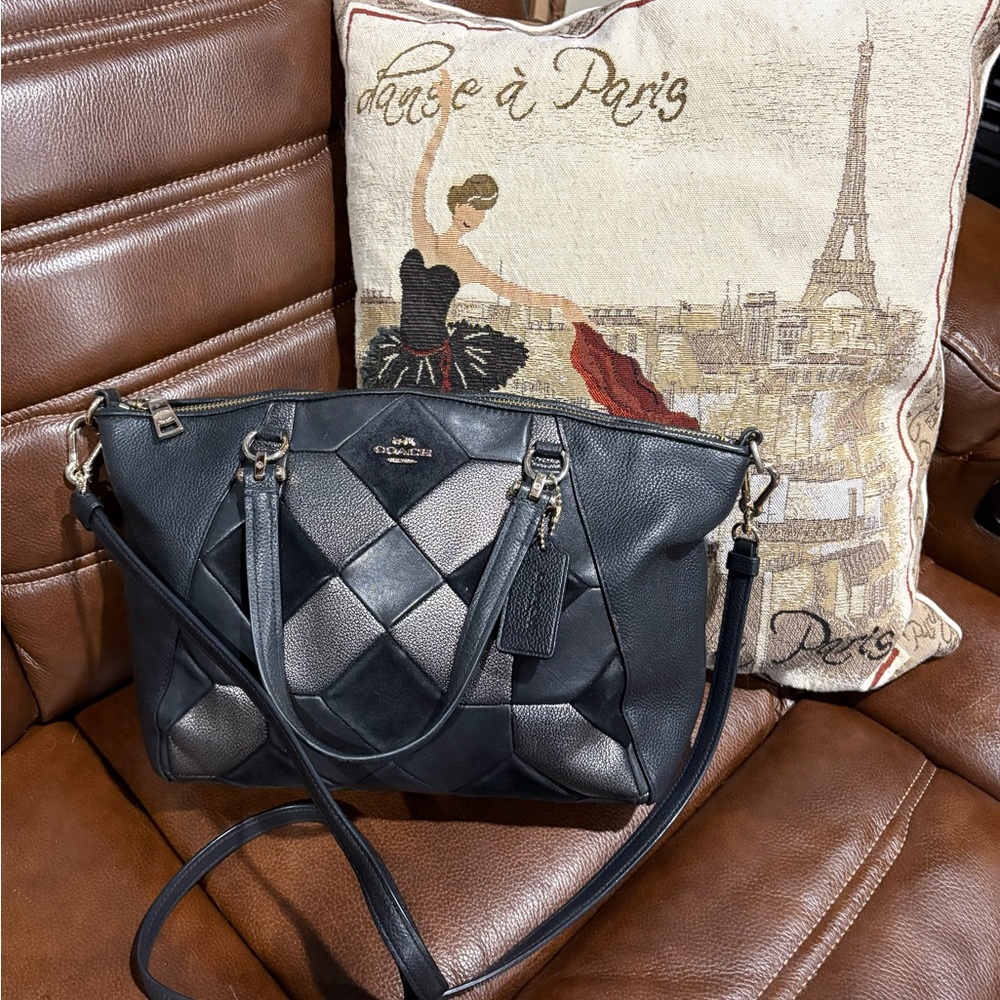 Coach Black Woven Leather Shoulder Tote
